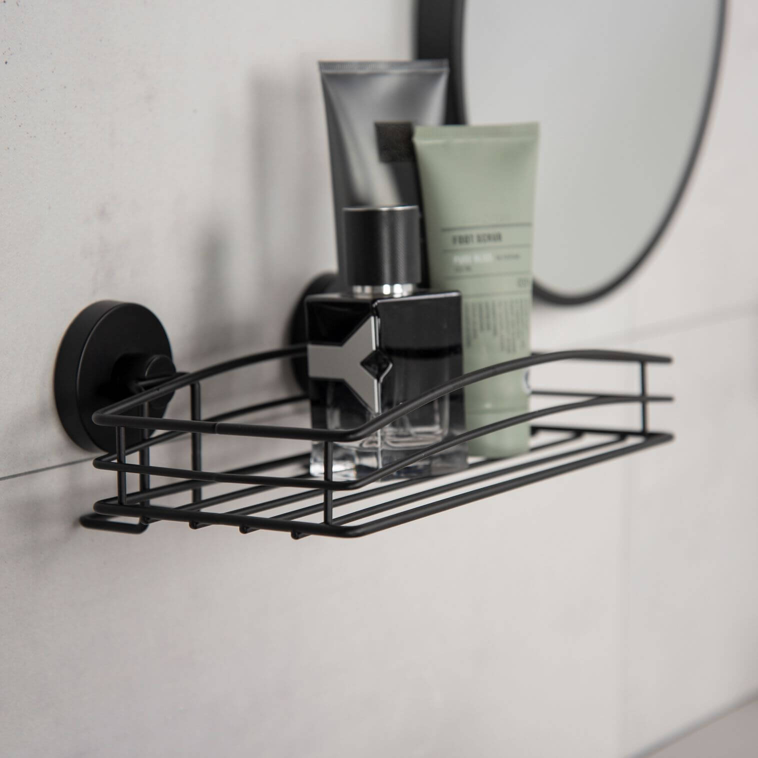 Bathroom Solutions Black Bathroom Shelf with Suction Cups for