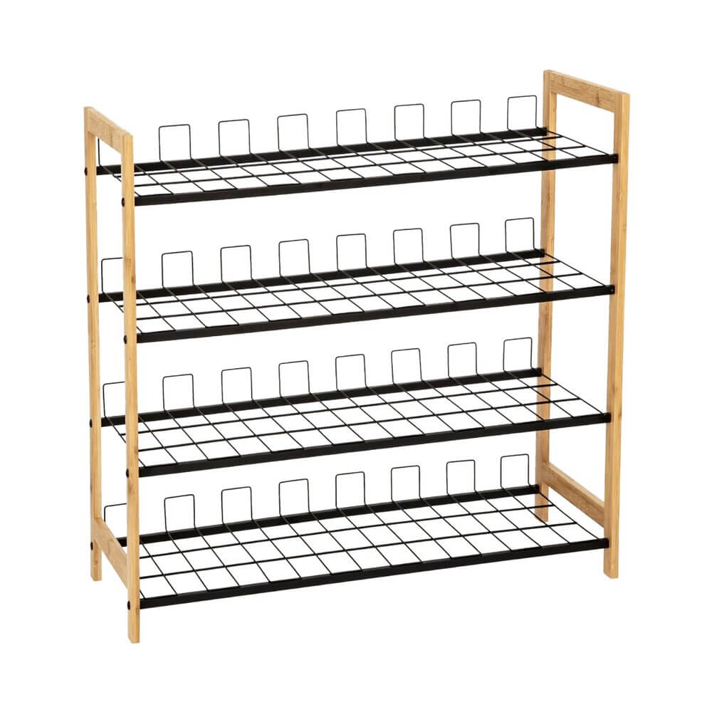 4 Tier Bamboo Shoe Rack Black - WARDROBE - Shoe Storage - Soko and Co