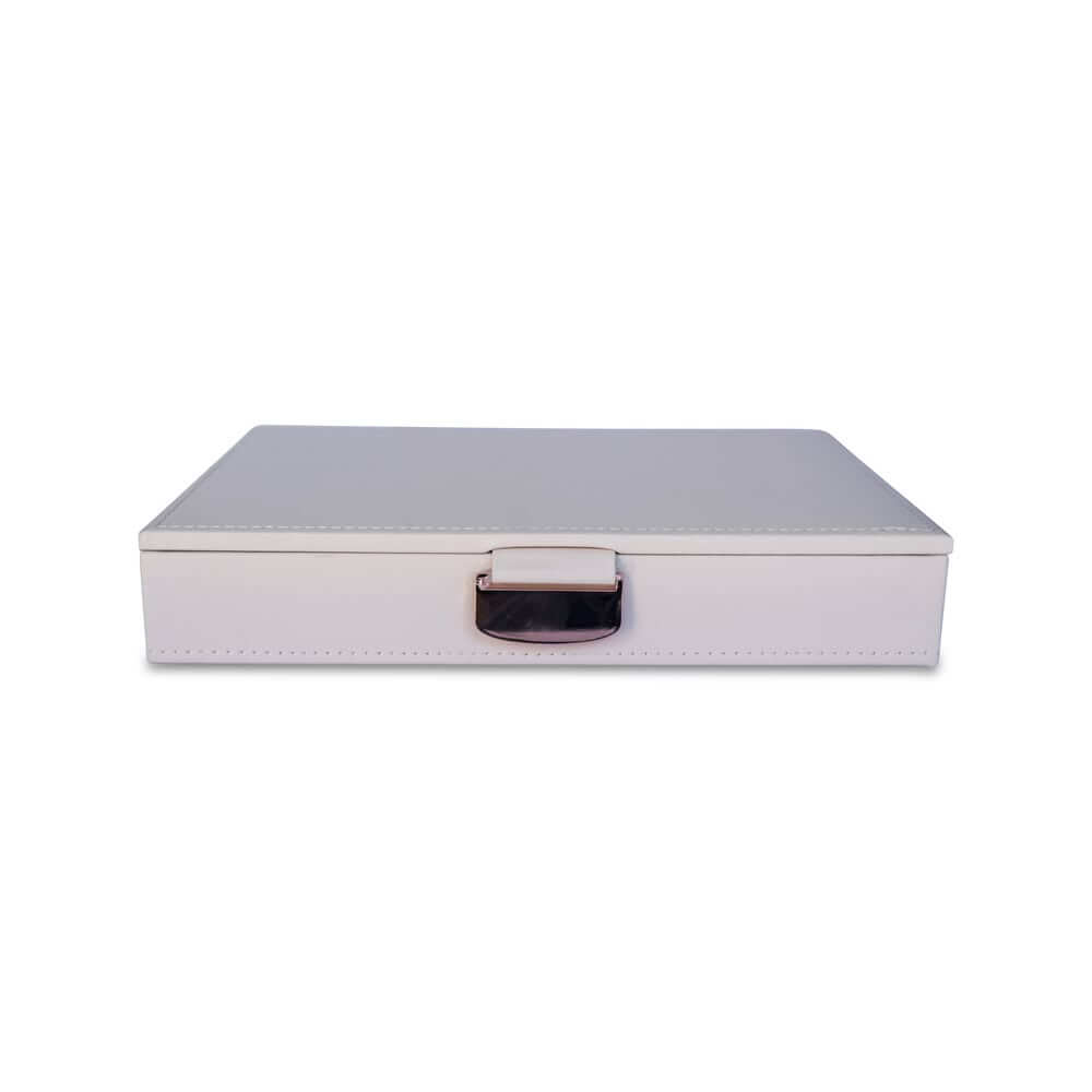 8 Compartment Lidded Leather and Velvet Jewellery Box White - WARDROBE - Jewellery Storage - Soko and Co