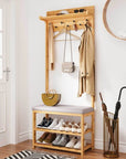 Bamboo Hall Stand with Grey Seat - WARDROBE - Shoe Storage - Soko and Co