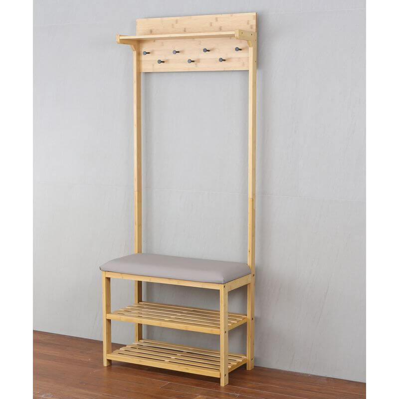 Bamboo Hall Stand with Grey Seat - WARDROBE - Shoe Storage - Soko and Co