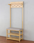 Bamboo Hall Stand with Grey Seat - WARDROBE - Shoe Storage - Soko and Co