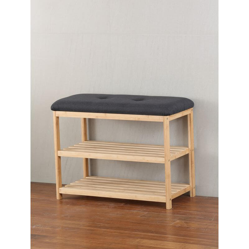Bamboo Shoe Rack with Charcoal Seat - WARDROBE - Shoe Storage - Soko and Co