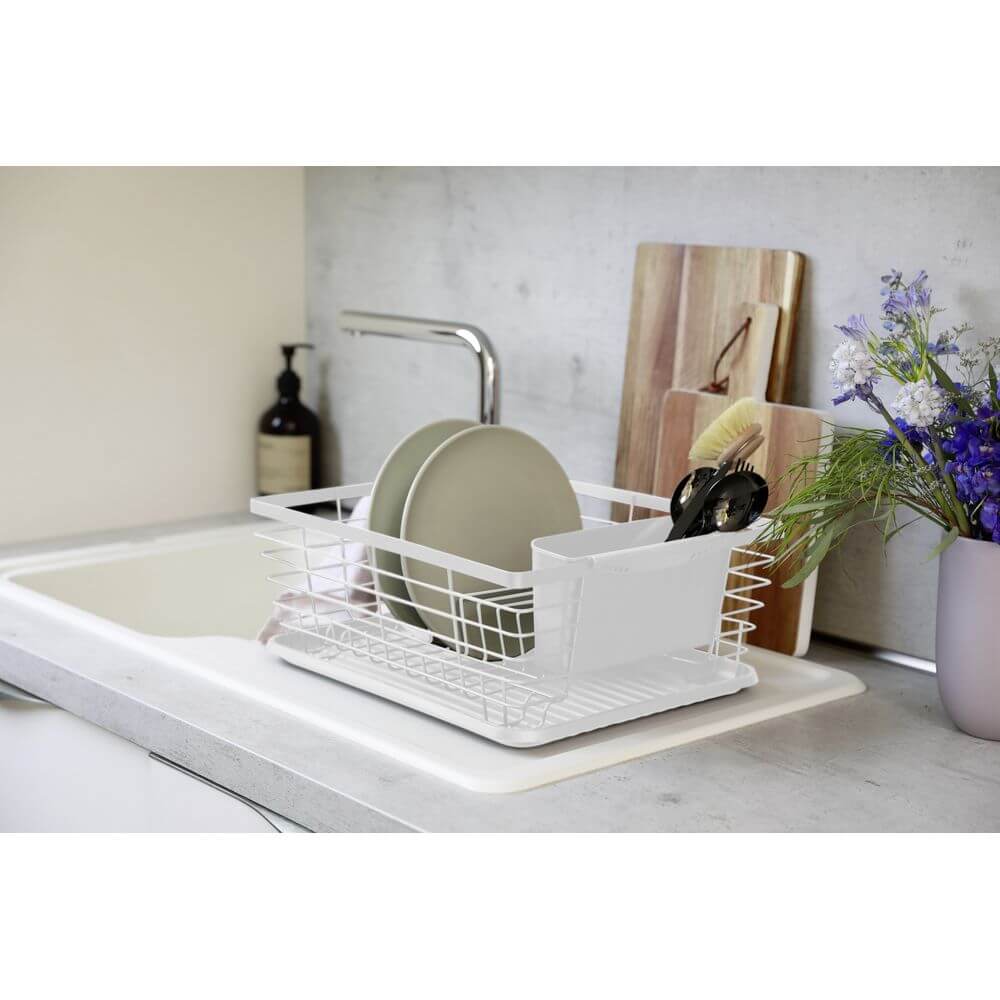 Cira Tall Dish Rack with Draining Board White Soko Co