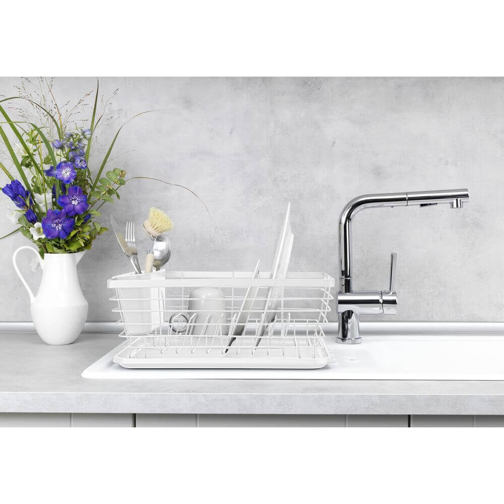 Cira Tall Dish Rack with Draining Board White - KITCHEN - Dish Racks and Mats - Soko and Co