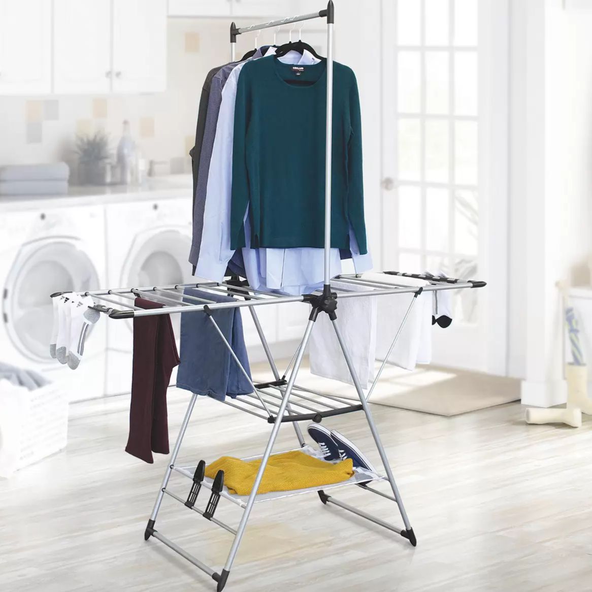 Deluxe A-Frame Clothes Airer with Top Hanging Rail Grey – Soko Co