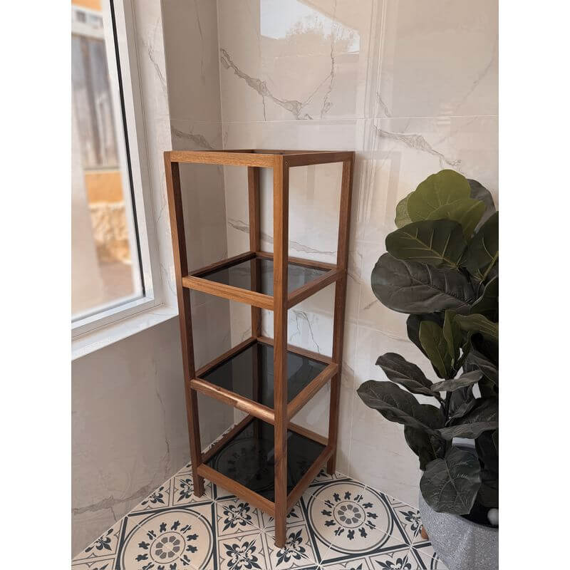 Fern Wood & Glass 4 Tier Shelving Unit - HOME STORAGE - Shelves and Cabinets - Soko and Co