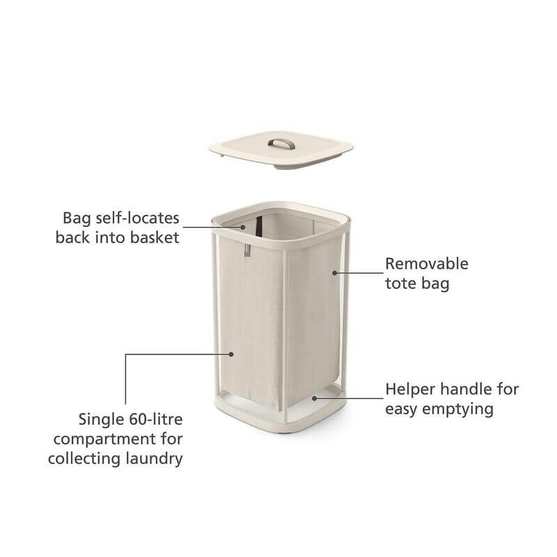 Joseph Joseph Tota Uno 60L Laundry Basket Ecru - LAUNDRY - Hampers - Soko and Co