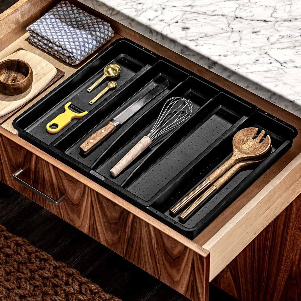 Madesmart 5 Compartment Expandable Grip Base Utensil Tray Carbon - KITCHEN - Cutlery Trays - Soko and Co