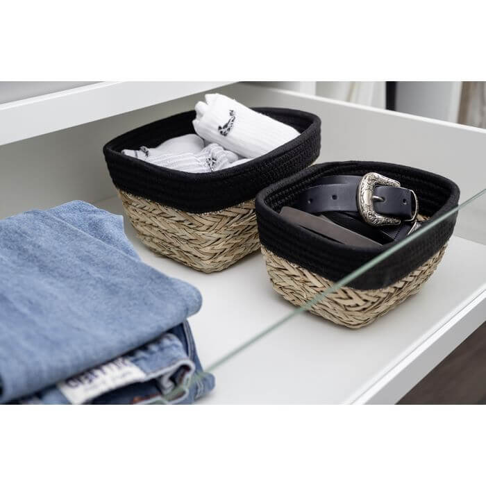 Rika Medium Rectangular Storage Basket Black & Natural - HOME STORAGE - Baskets and Totes - Soko and Co