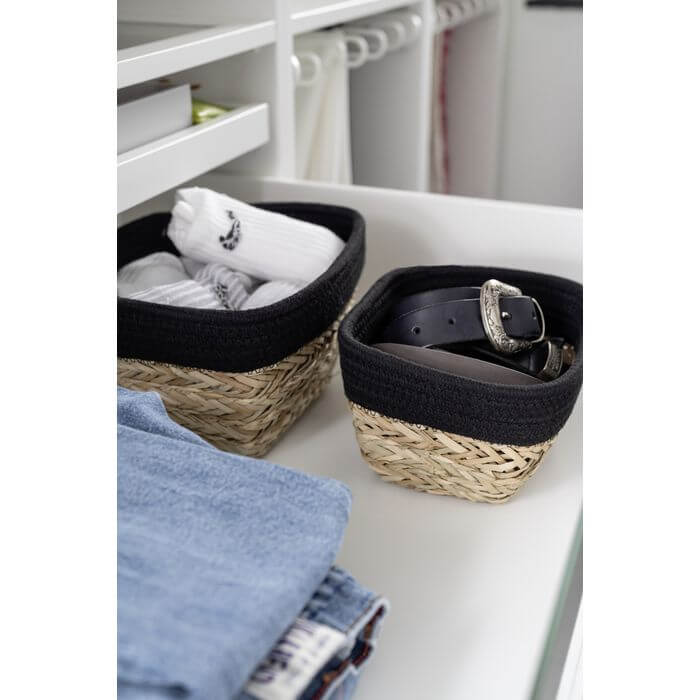 Rika Medium Rectangular Storage Basket Black & Natural - HOME STORAGE - Baskets and Totes - Soko and Co