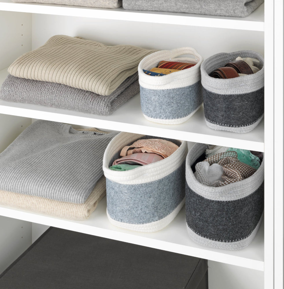 Felt baskets used to organise a wardrobe