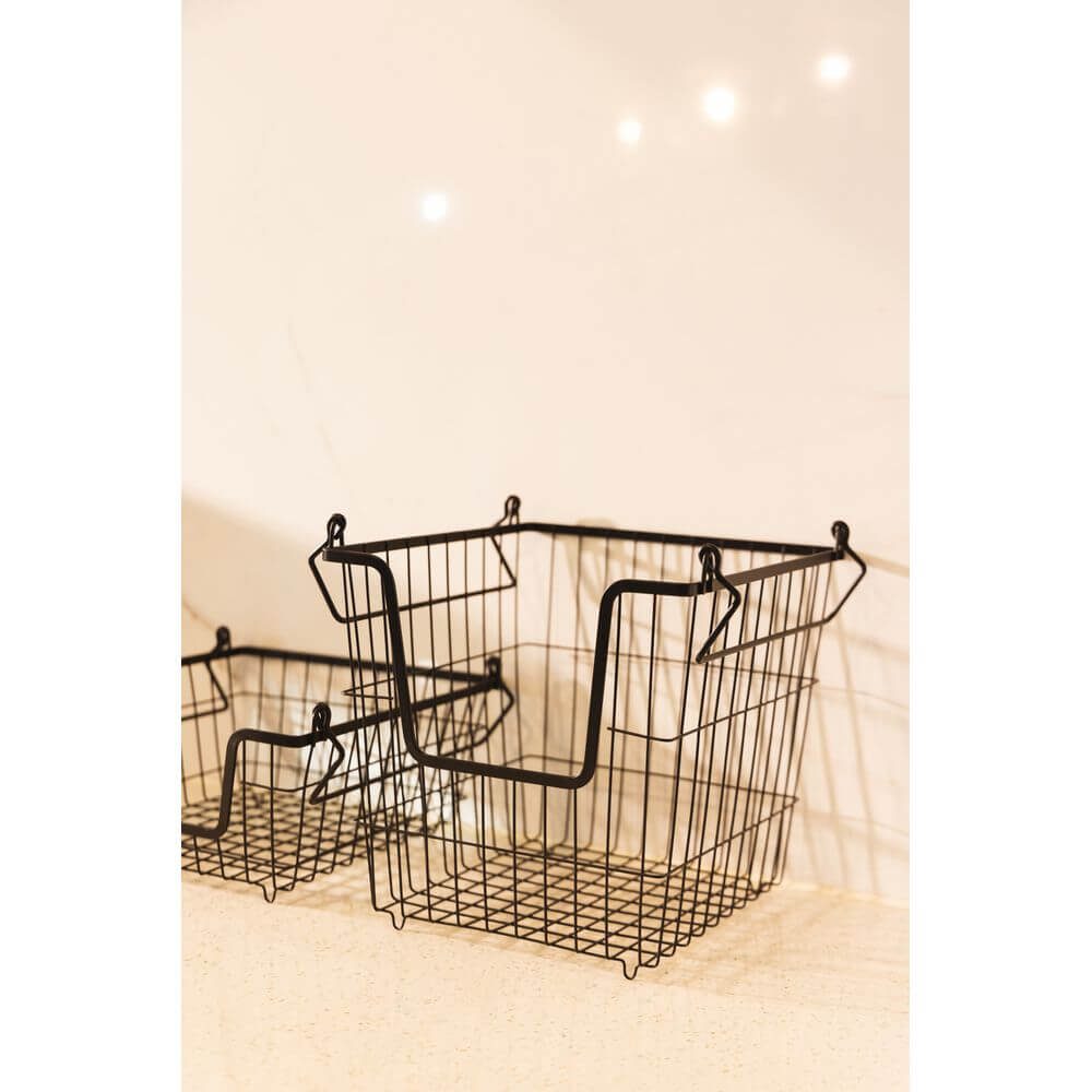 Stackable Black Wire Basket Large - KITCHEN - Shelves and Racks - Soko and Co