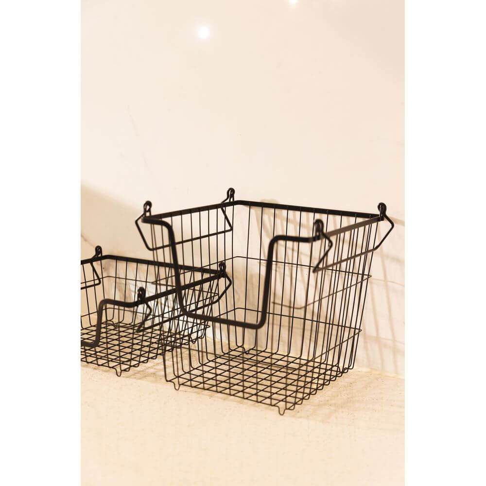 Stackable Black Wire Basket Large - KITCHEN - Shelves and Racks - Soko and Co