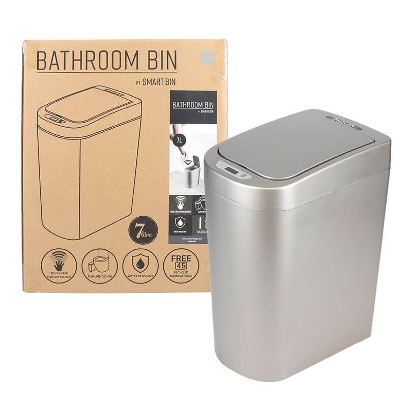 White Magic Smart Bathroom Bin Stainless Steel - BATHROOM - Bins - Soko and Co