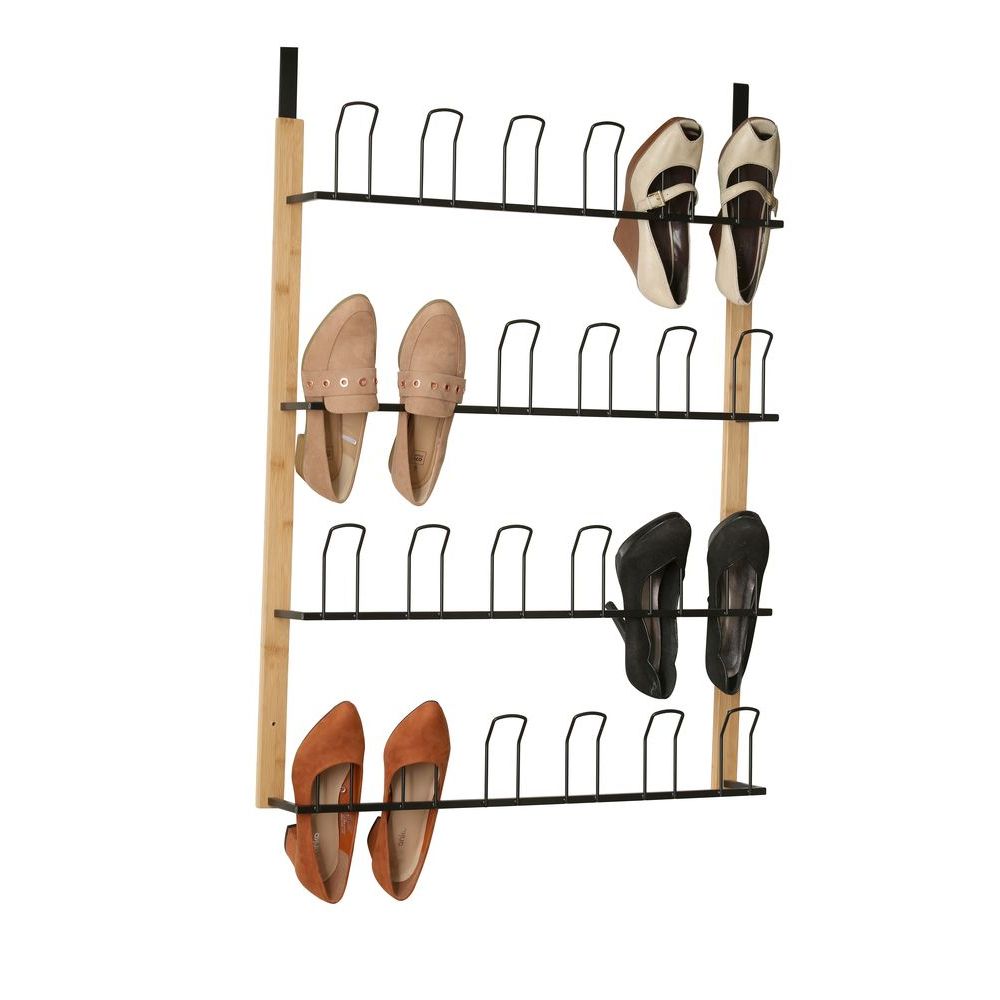 12 Pair Wall Mounted &amp; Over Door Bamboo Shoe Rack Black - WARDROBE - Shoe Storage - Soko and Co