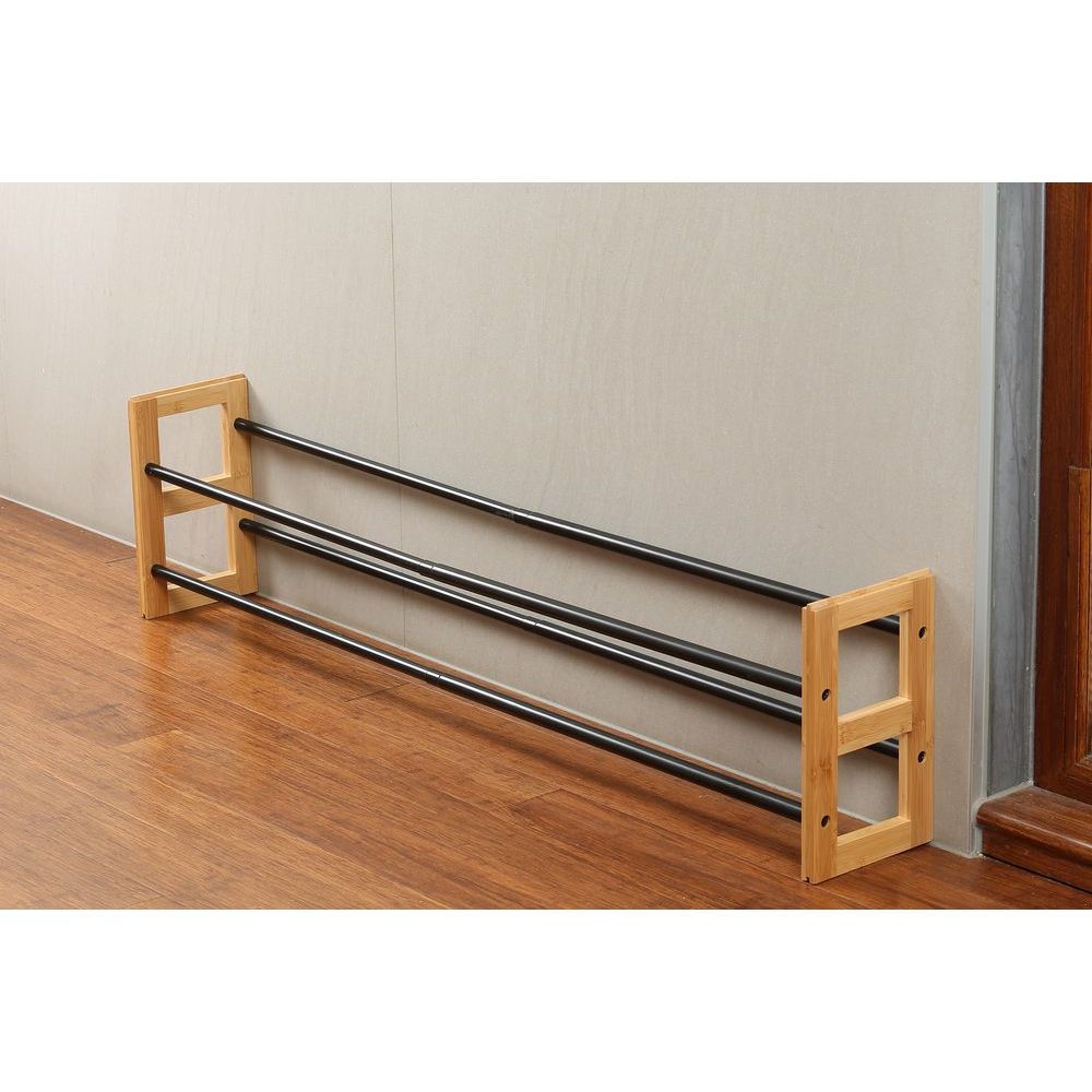 2 Tier Expandable Bamboo Shoe Rack Black - WARDROBE - Shoe Storage - Soko and Co