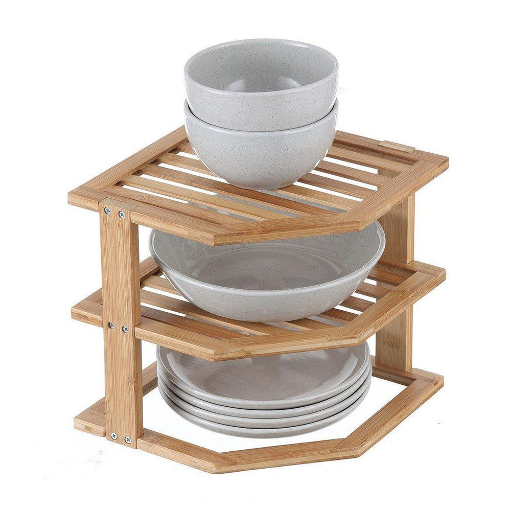 2 Tier Square Bamboo Plate Stacker Pantry Shelf Soko Soko Co