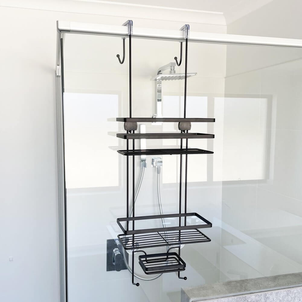 2 Tier Zinc Plated Over Door Shower Caddy Matte Black - BATHROOM - Shower Caddies - Soko and Co