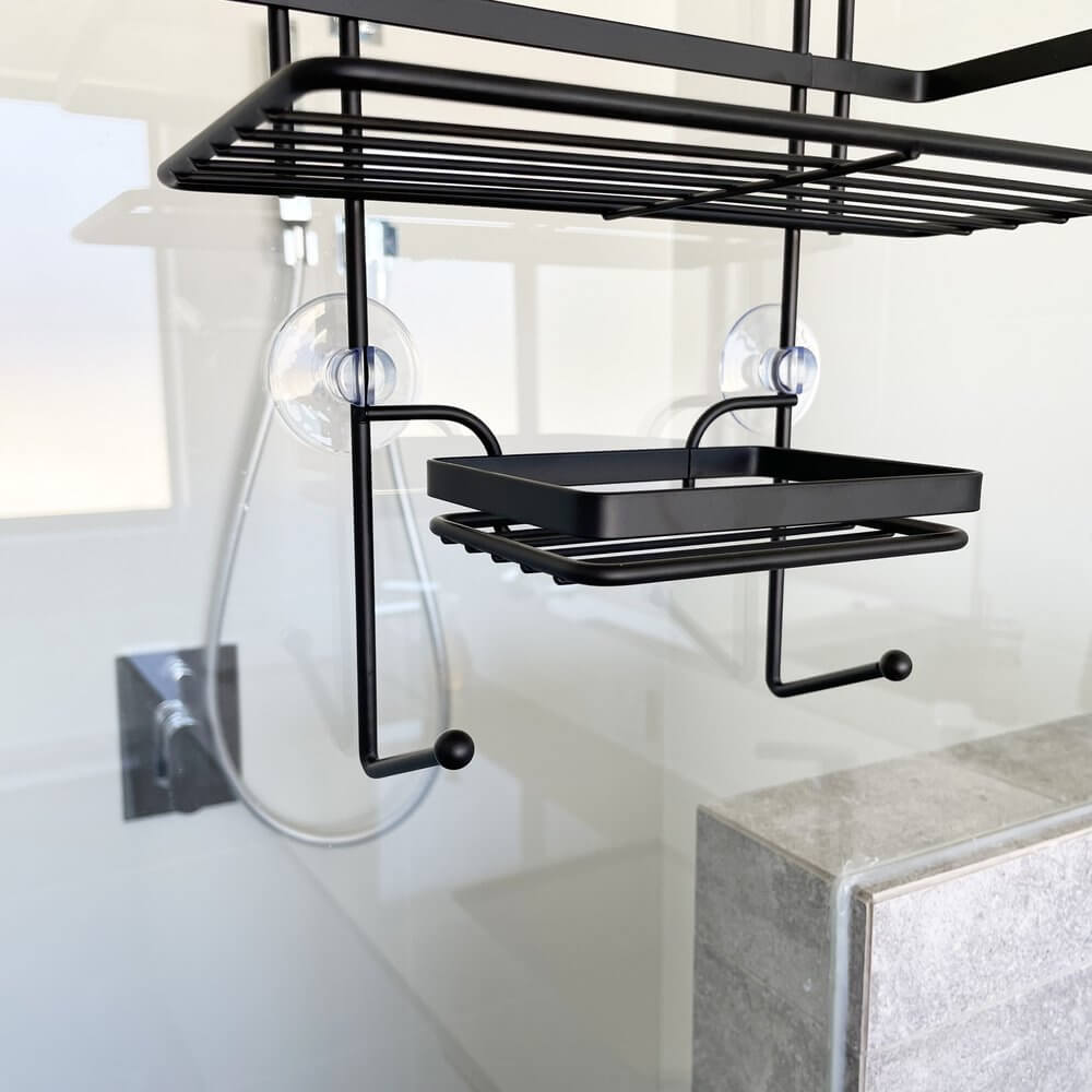 2 Tier Zinc Plated Over Door Shower Caddy Matte Black - BATHROOM - Shower Caddies - Soko and Co