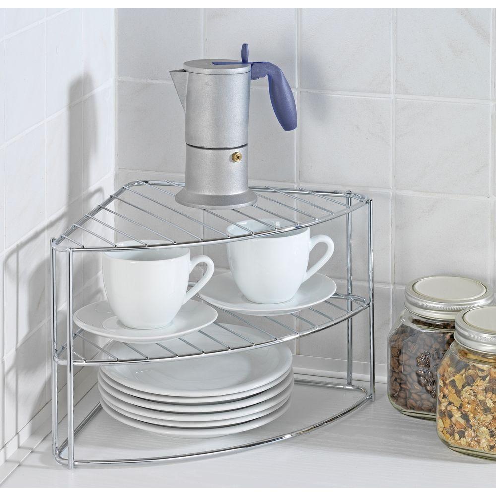 3 Tier Corner Plate Stacker & Pantry Shelf Chrome - KITCHEN - Shelves and Racks - Soko and Co