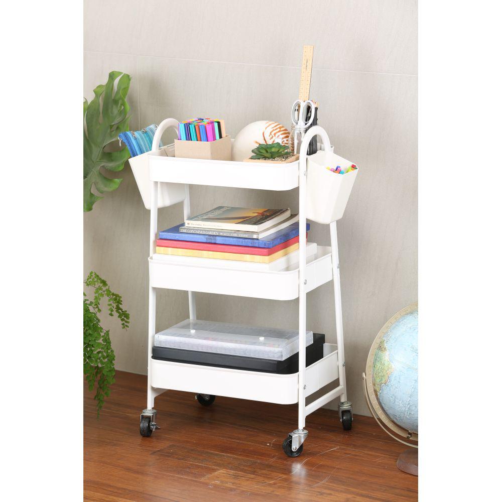 3 Tier Heavy Duty Metal Storage Trolley Matte White - HOME STORAGE - Storage Trolleys - Soko and Co