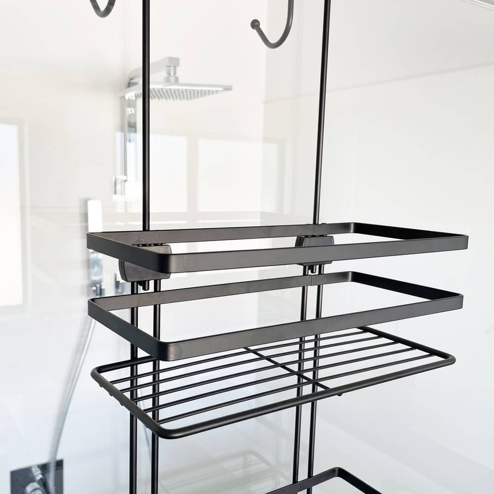 3 Tier Zinc Plated Over Door Shower Caddy Matte Black - BATHROOM - Shower Caddies - Soko and Co