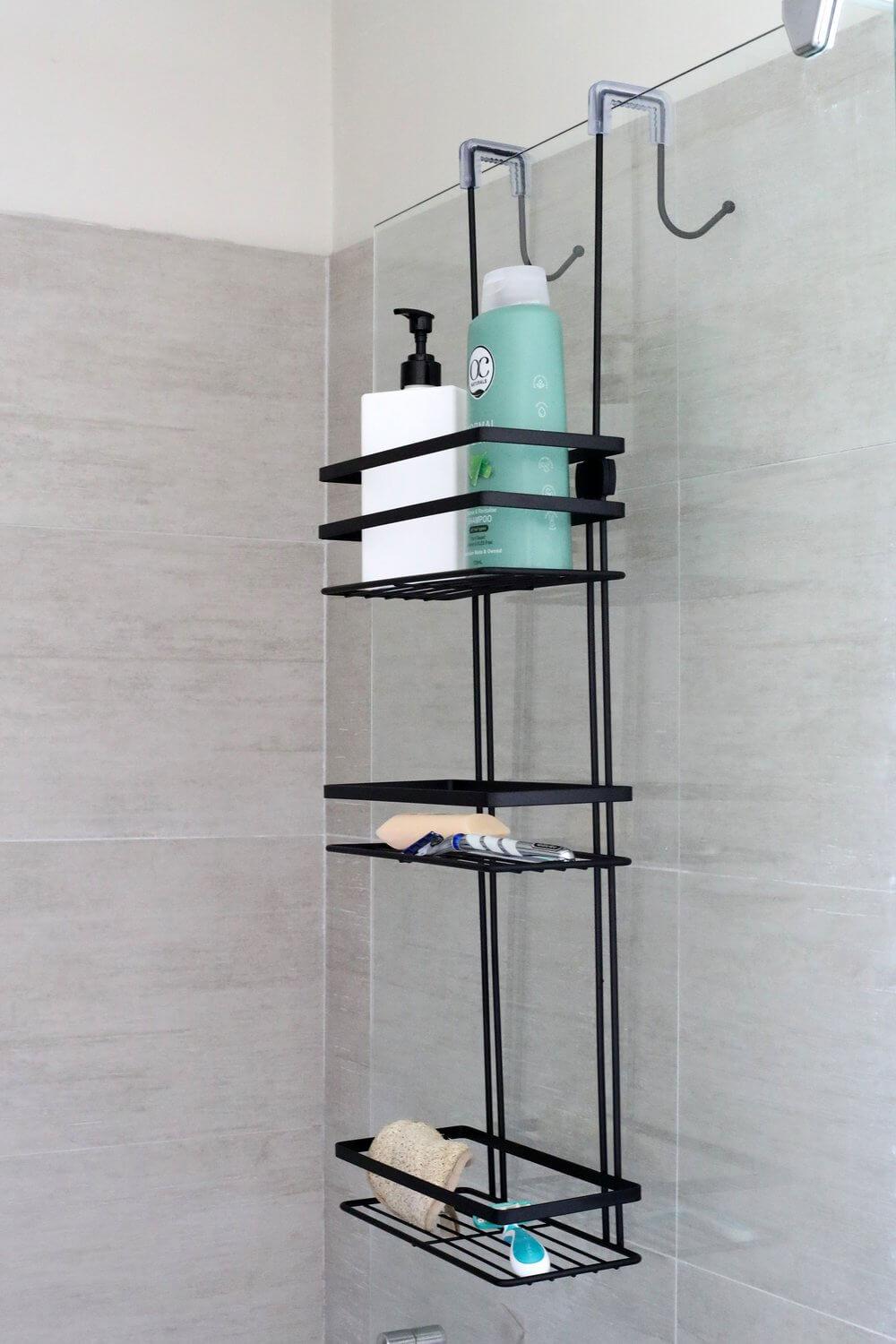 3 Tier Zinc Plated Over Door Shower Caddy Matte Black - BATHROOM - Shower Caddies - Soko and Co