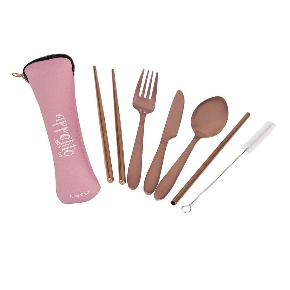 6 Piece Stainless Steel Travel Cutlery Set Rose Gold - KITCHEN - Reusable Cutlery - Soko and Co