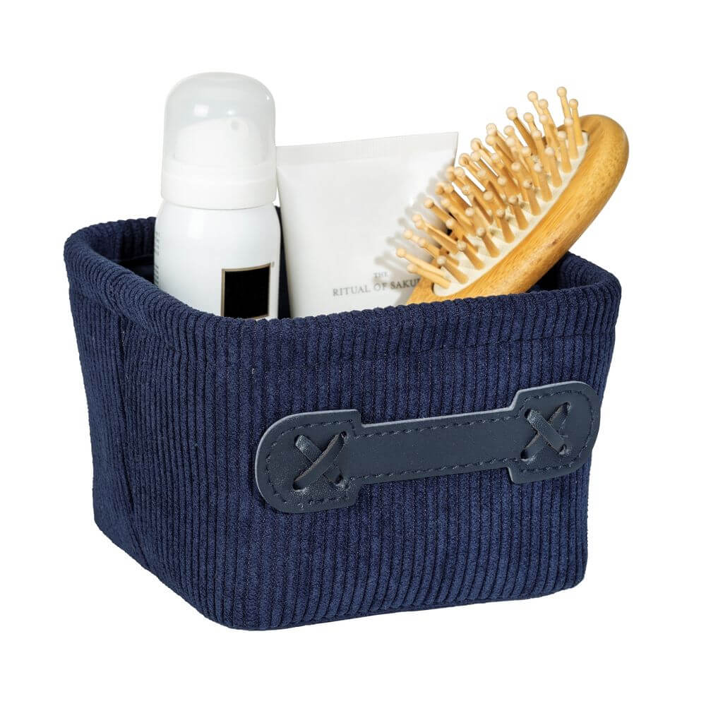 Anela Square Corduroy Storage Basket Deep Blue - HOME STORAGE - Baskets and Totes - Soko and Co