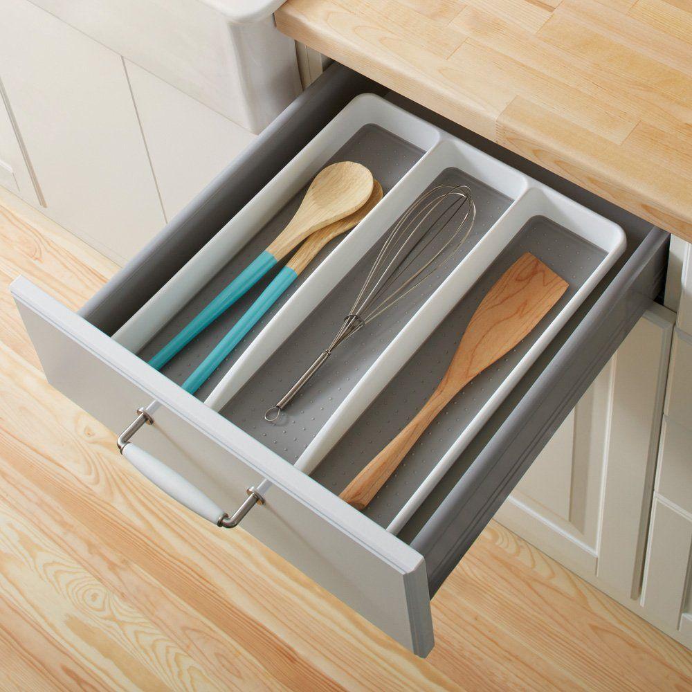 Madesmart 3 Compartment Grip Base Utensil Tray White - KITCHEN - Cutlery Trays - Soko and Co