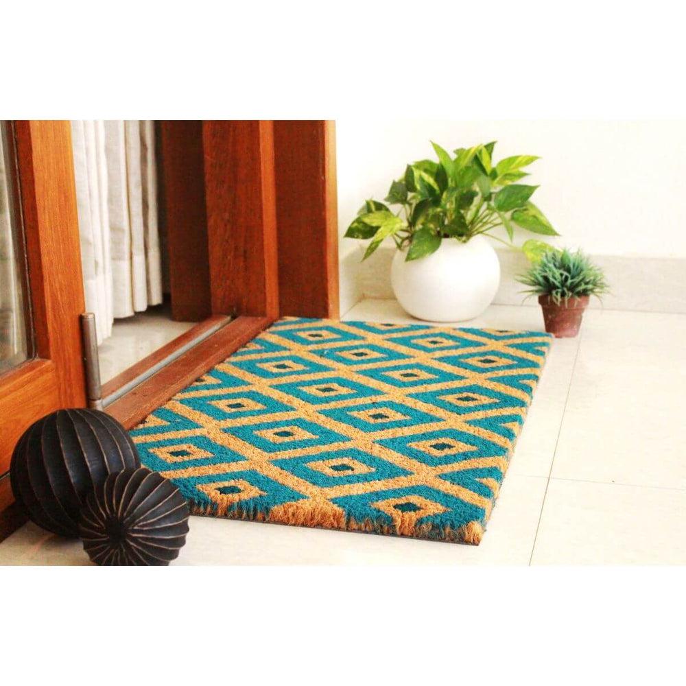 Natural Coir Doormat Blue Kimberley Diamond - HOME STORAGE - Accessories and Decor - Soko and Co