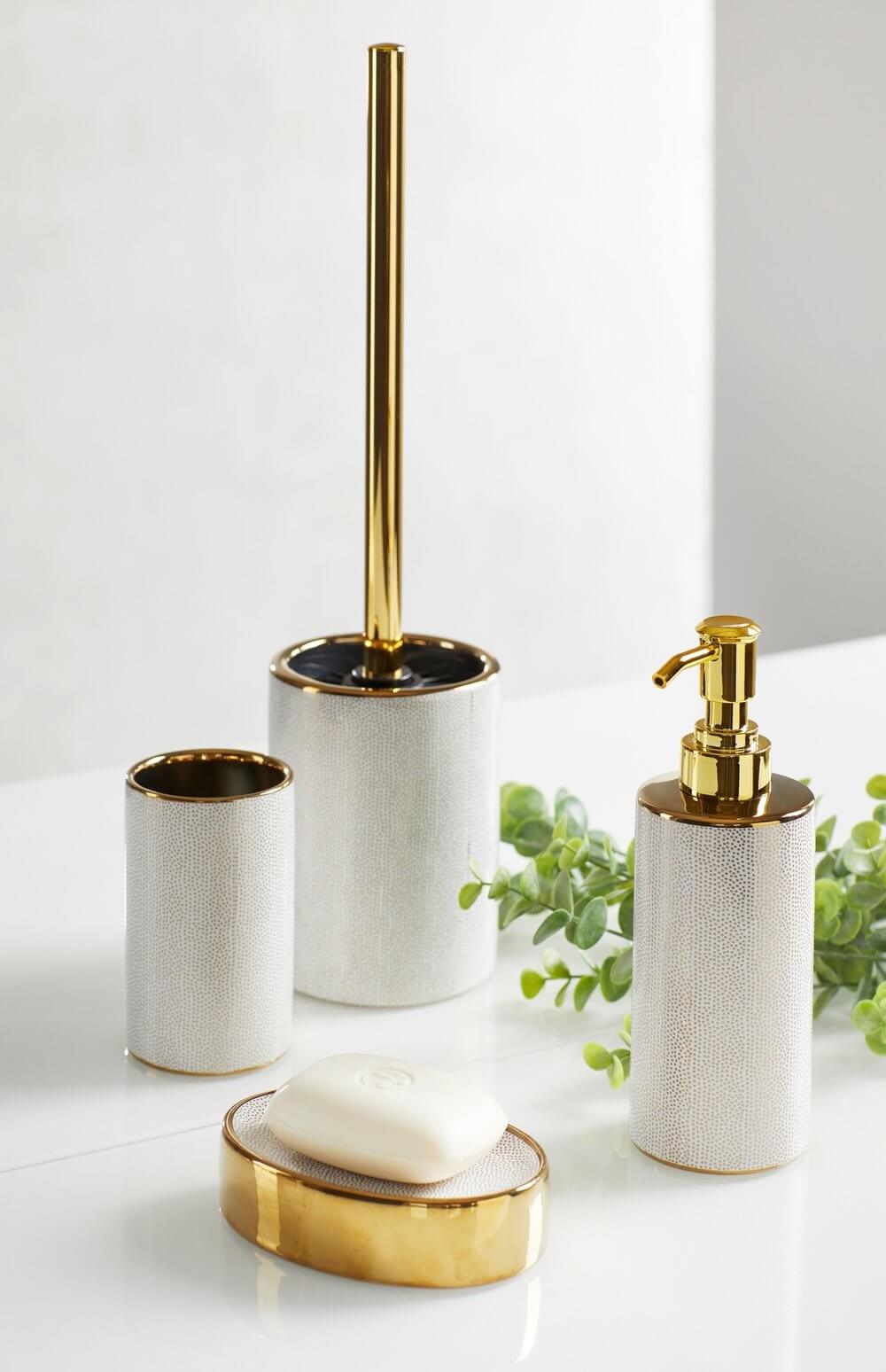 Nuria Ceramic Toilet Brush White Gold - BATHROOM - Toilet Brushes - Soko and Co