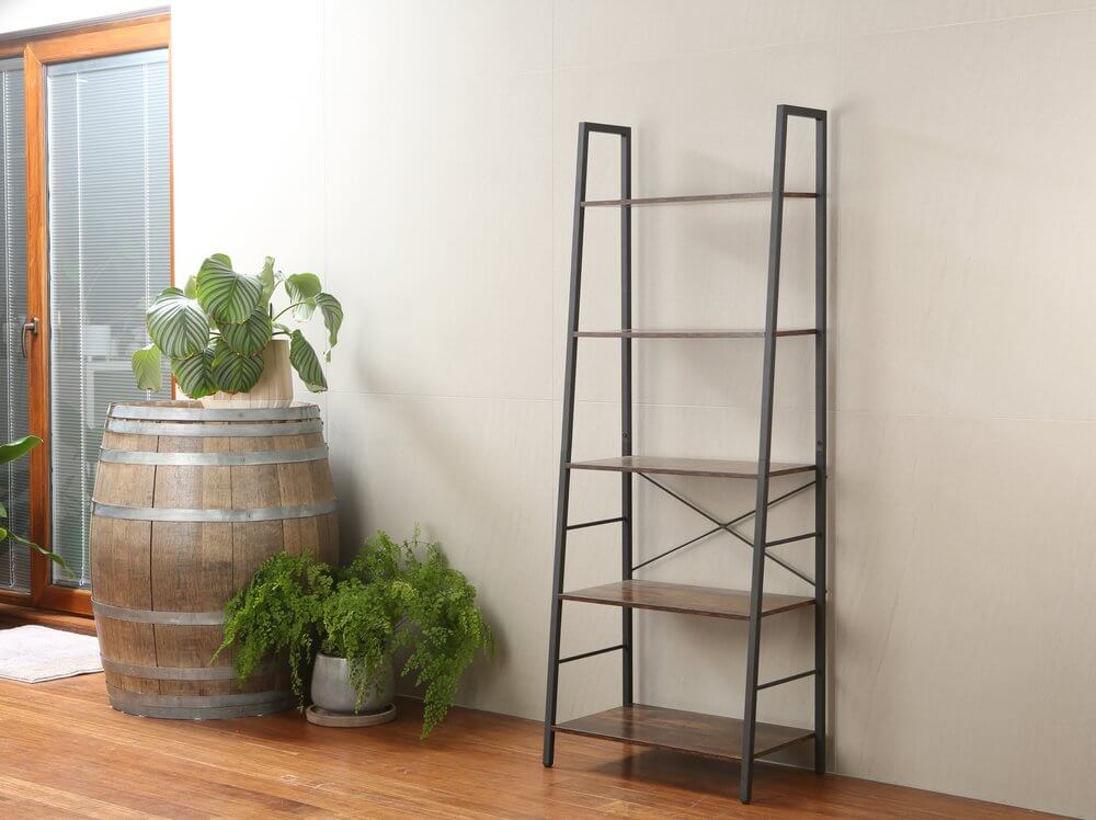 Rustic 5 Tier Shelf Unit Dark Wood & Matte Black - HOME STORAGE - Shelves and Cabinets - Soko and Co