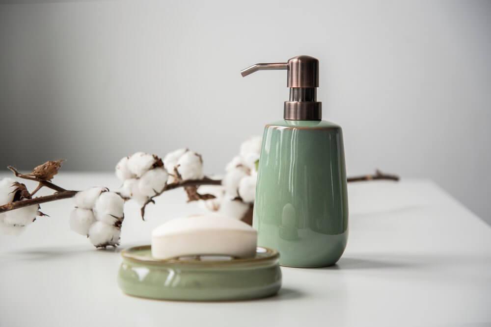 Sirmione Ceramic Soap Dispenser Reactive Green - BATHROOM - Soap Dispensers and Trays - Soko and Co