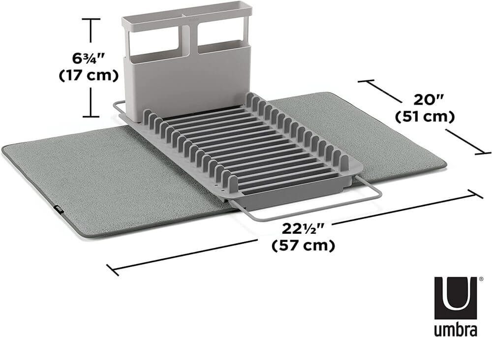 Umbra Udry Over Sink Dish Rack & Microfibre Drying Mat Grey - KITCHEN - Dish Racks and Mats - Soko and Co