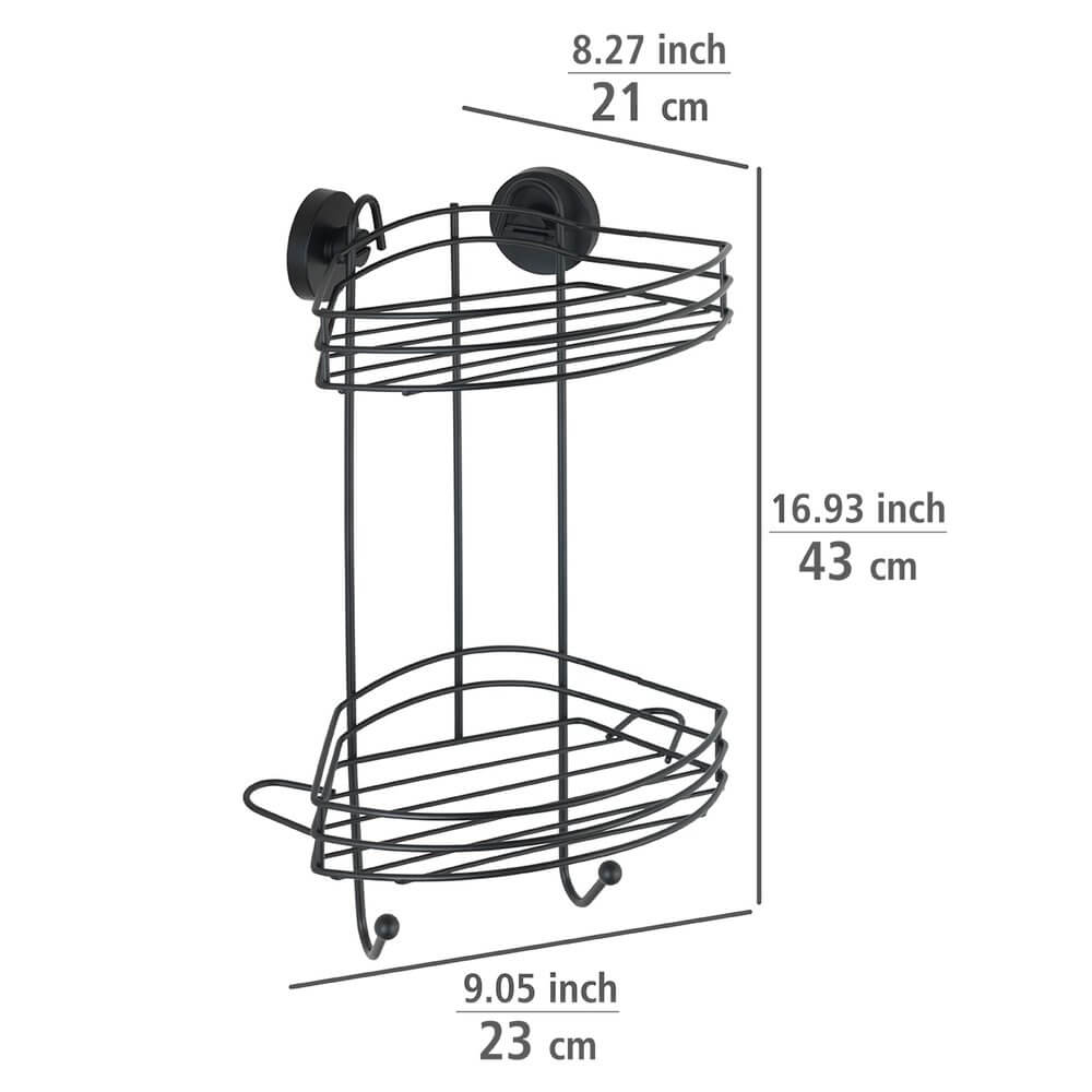 Vac Lock 2 Tier Suction Corner Shower Shelf Matte Black - BATHROOM - Suction - Soko and Co
