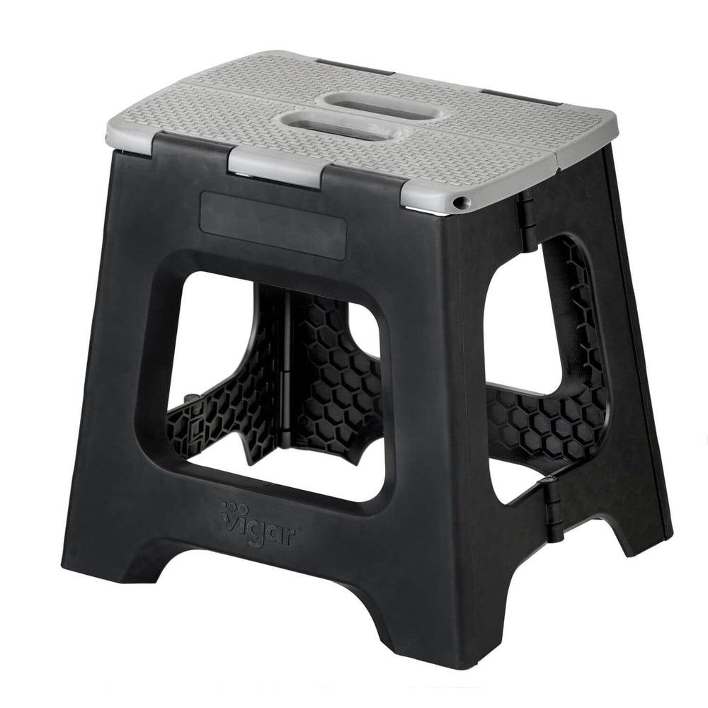 Vigar 32cm Compact Folding Step Stool Black &amp; Grey - LAUNDRY - Ladders - Soko and Co
