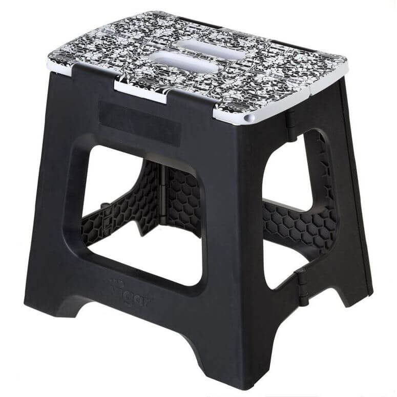 Vigar 32cm Compact Folding Step Stool Black Rococco Print - LAUNDRY - Ladders - Soko and Co