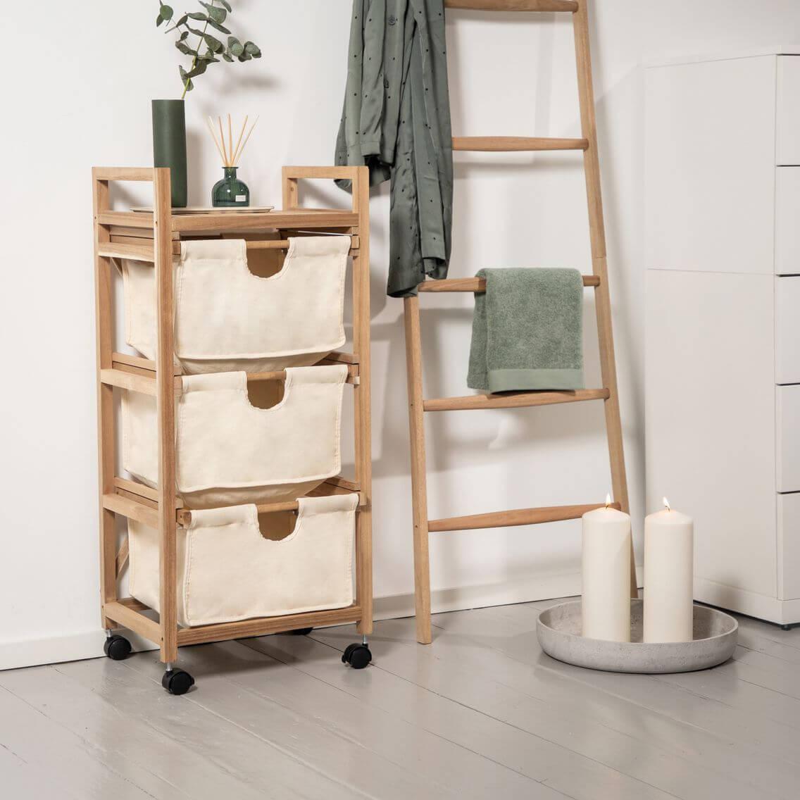 FSC certified timber storage trolley and towel storage ladder