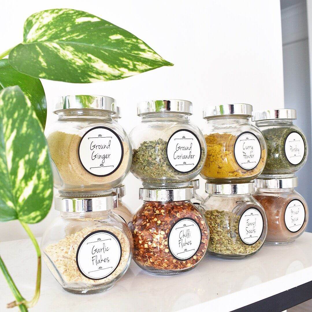 Australian made spice jar labels on glass spice jars