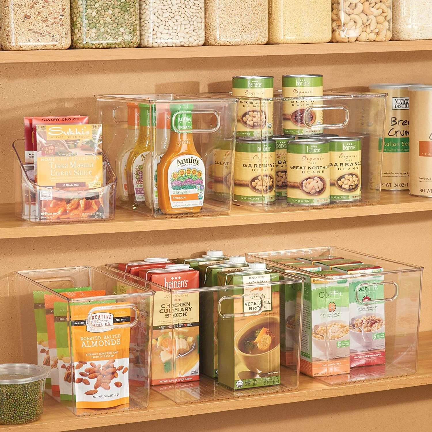 iDesign acrylic containers in a kitchen cupboard