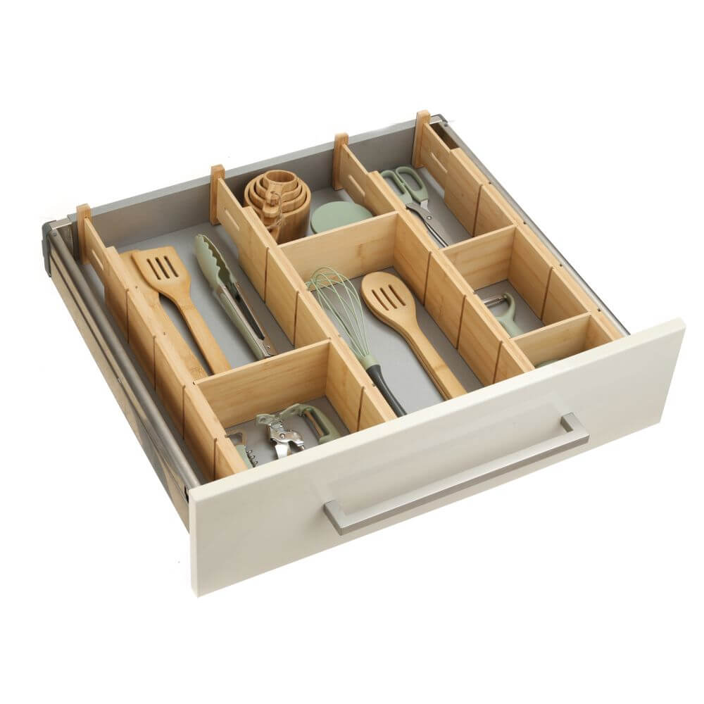 12 Piece Adjustable Bamboo Drawer Divider - KITCHEN - Cutlery Trays - Soko and Co