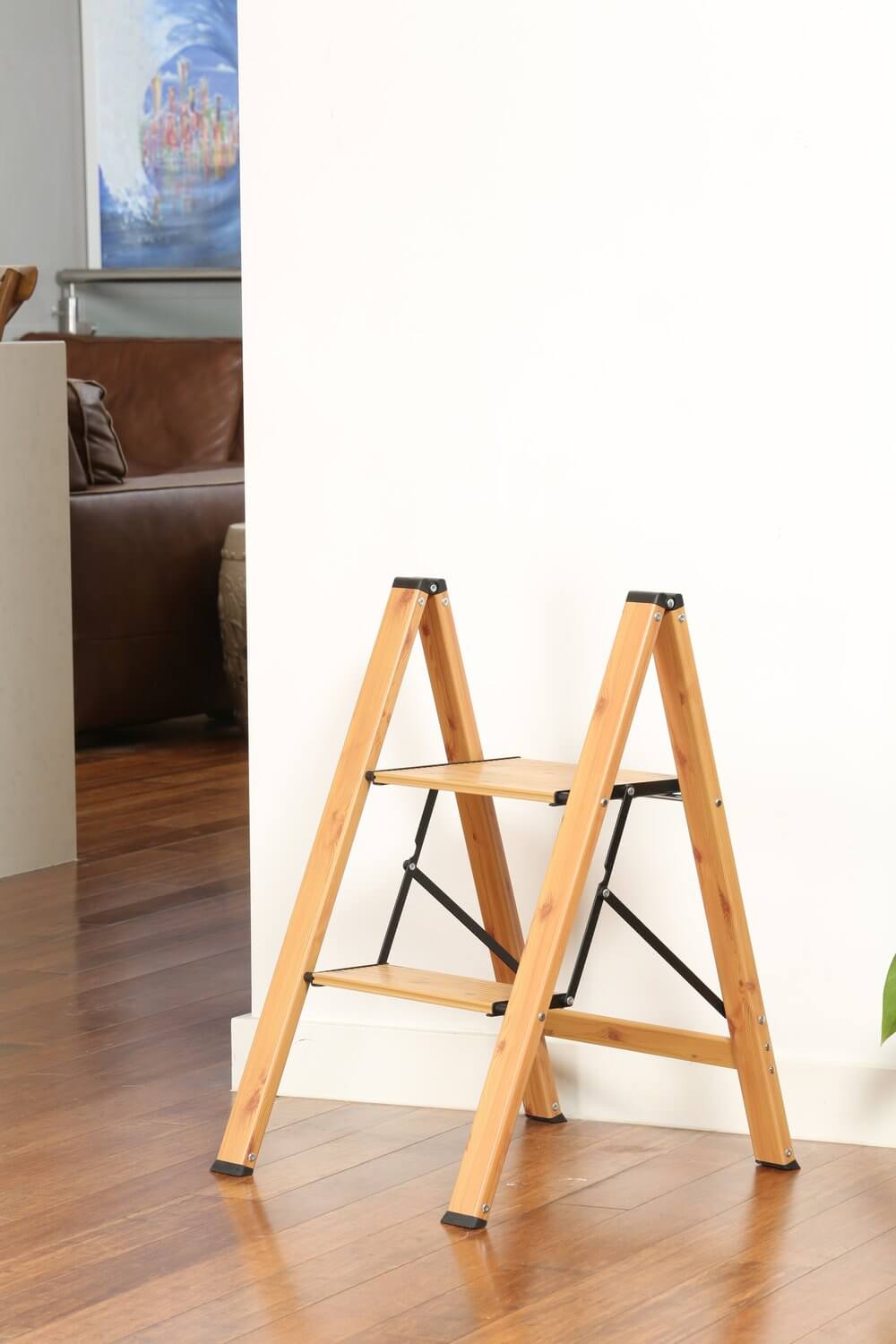 2 Step Aluminium Wood Grain Step Ladder - LAUNDRY - Ladders - Soko and Co