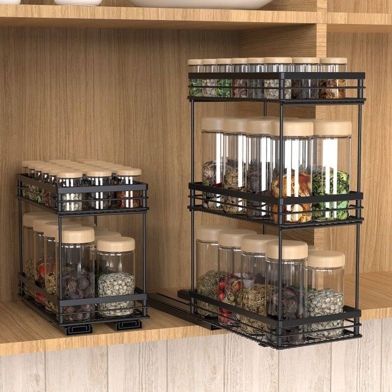 2 Tier Base-Mounted Pull-Out Spice Rack Black - KITCHEN - Shelves and Racks - Soko and Co