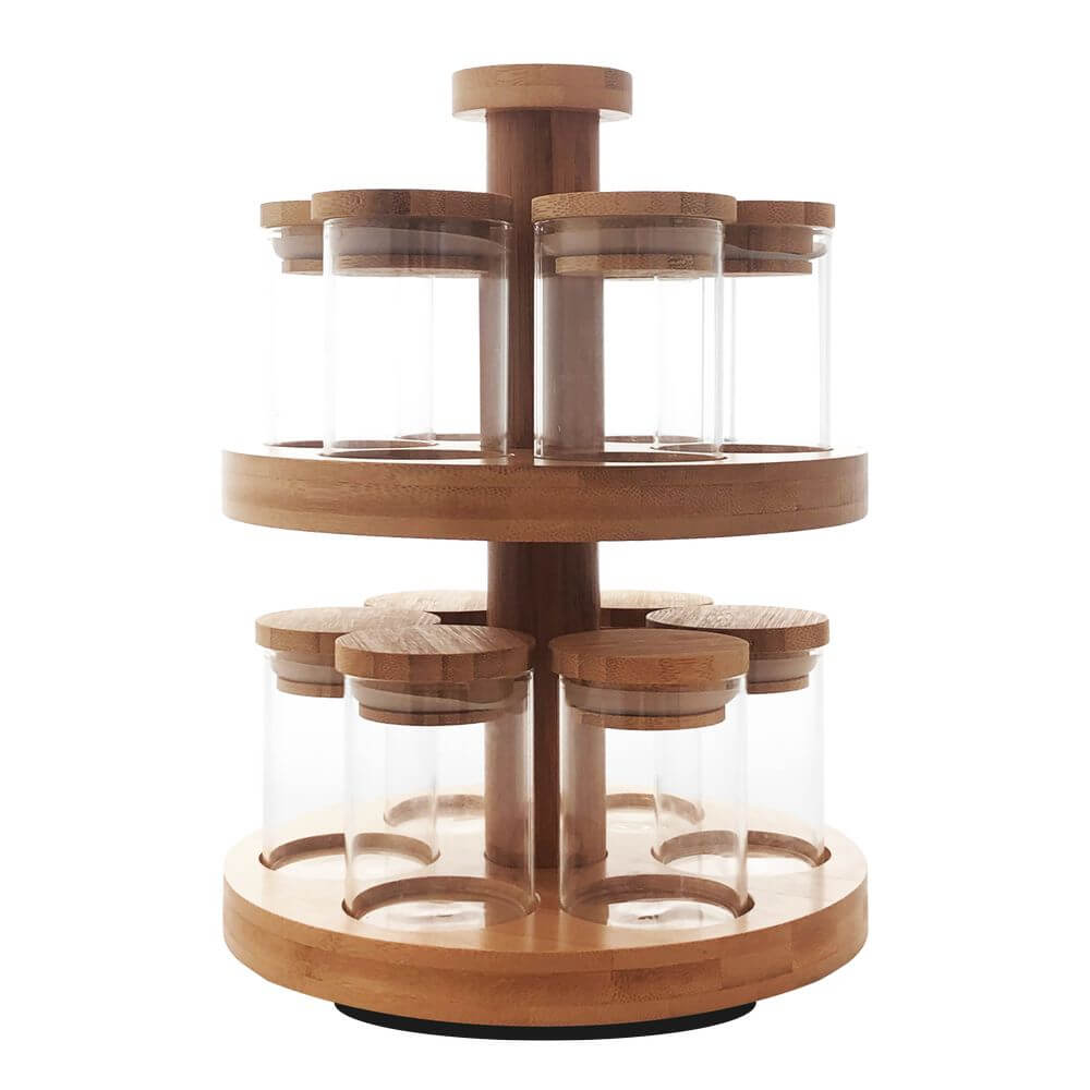 2 Tier Rotating Bamboo Spice Rack - KITCHEN - Spice Racks - Soko and Co