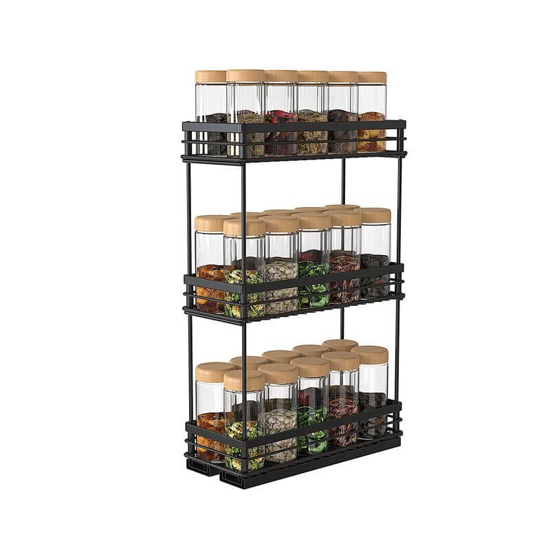 3 Tier Base-Mounted Pull-Out Spice Rack Black - KITCHEN - Shelves and Racks - Soko and Co