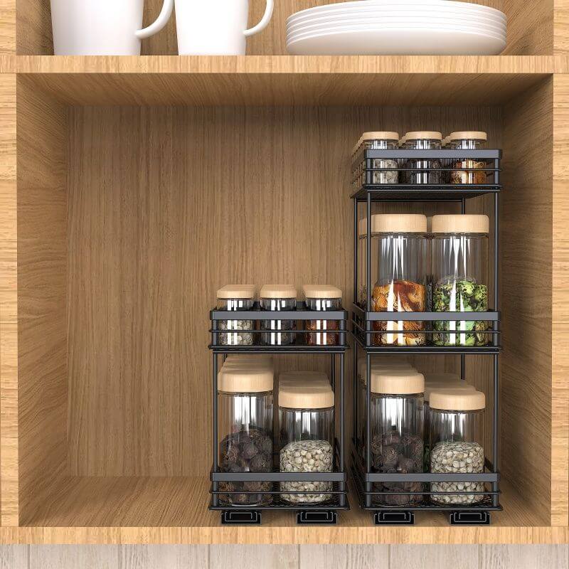 3 Tier Base-Mounted Pull-Out Spice Rack Black - KITCHEN - Shelves and Racks - Soko and Co