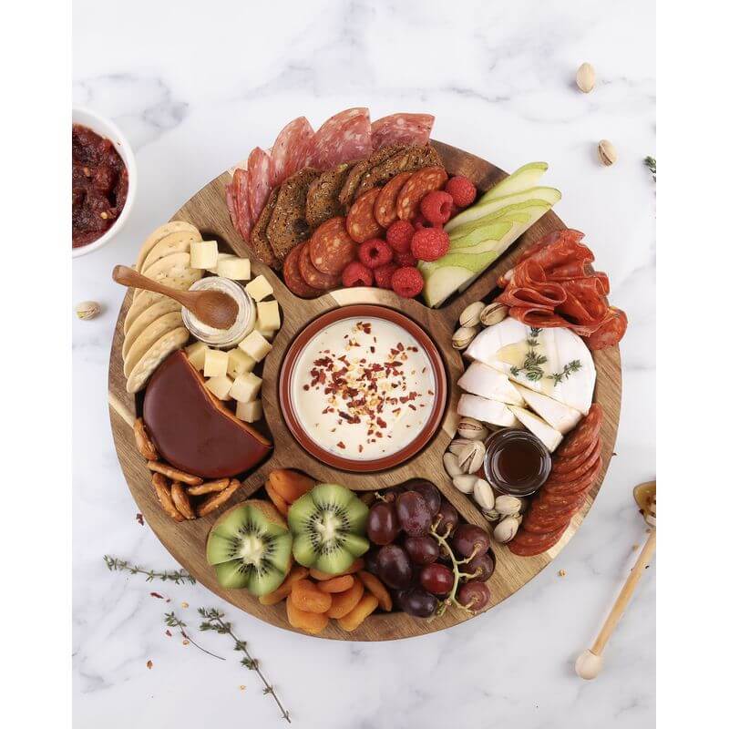 Acacia Wood 5 Compartment Round Grazing Platter With Lid