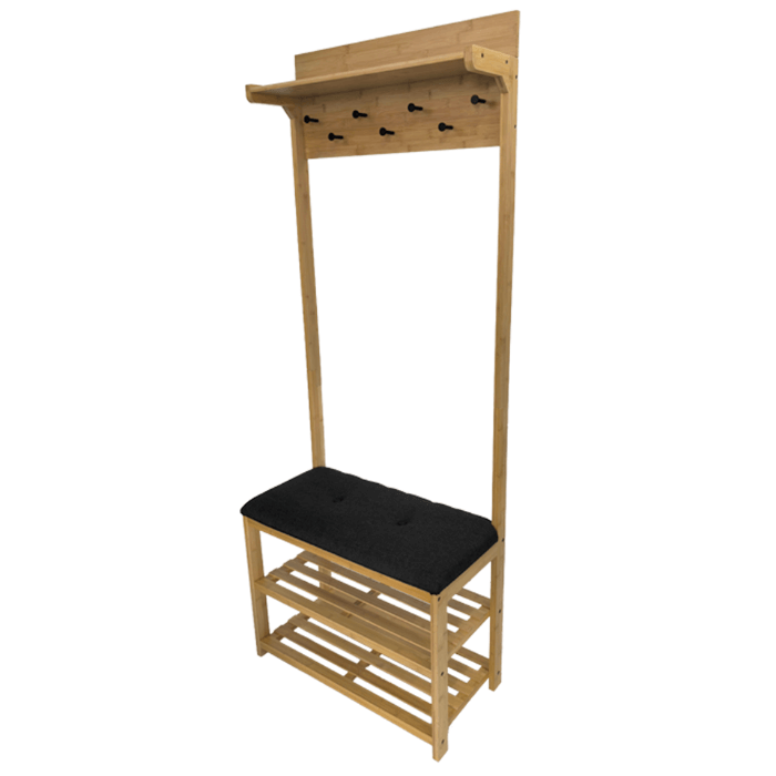 Bamboo Hall Stand with Charcoal Seat - WARDROBE - Shoe Storage - Soko and Co